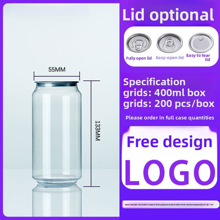 Cross-Border Wholesale Plastic Easy-Open Cans Transparent PET Milk Tea Cups Empty Bottles Sealed Cans Bubble Fruit Juice Beverage Cans