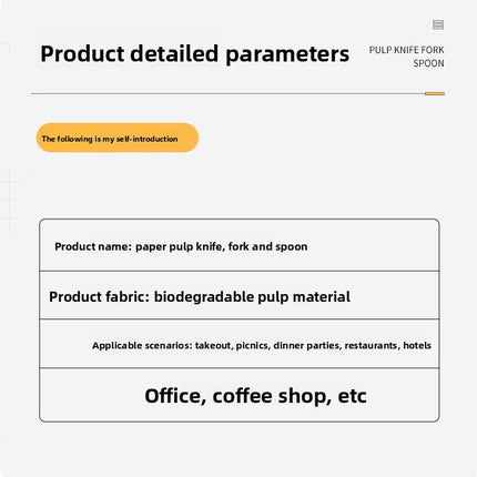 Disposable Paper Pulp Knife Fork Spoon Food Grade Hardened Cake Fork Western Dessert Tableware Eco-friendly Biodegradable Three-piece Set