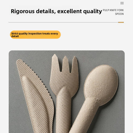 Disposable Paper Pulp Knife Fork Spoon Food Grade Hardened Cake Fork Western Dessert Tableware Eco-friendly Biodegradable Three-piece Set