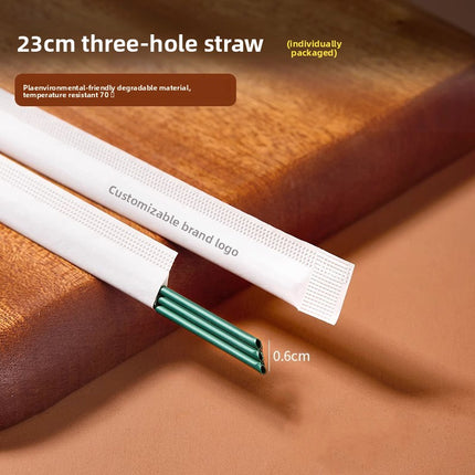 Biodegradable PLA Disposable Coffee Stirring Stick Three-Hole Tube Single Piece Individually Packaged Food-Grade Biodegradable Straw
