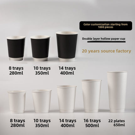 Wholesale Disposable Paper Cups with Lids, Thickened Double-layer Paper Hollow Cups, Heat Insulation, Anti-scalding, for Hot Drinks, Milk Tea, Coffee Cups