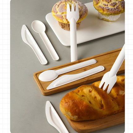 Disposable Paper Pulp Knife Fork Spoon Food Grade Hardened Cake Fork Western Dessert Tableware Eco-friendly Biodegradable Three-piece Set