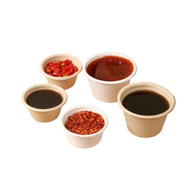 Disposable Paper Pulp Sealed Biodegradable Sauce Cup Condiment Cup Small Cup Takeaway Bowl with Lid