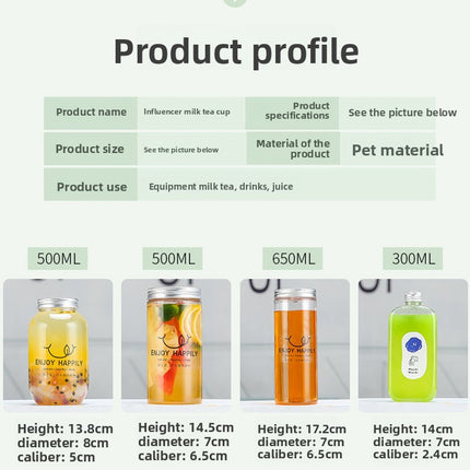 Sujiang Thai Tea Cup 500ml Internet Celebrity PET Bottle Juice Bottle Disposable Cup Plastic Cup Juice Cup Milk Tea Bottle PET Material