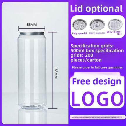 Cross-Border Wholesale Plastic Easy-Open Cans Transparent PET Milk Tea Cups Empty Bottles Sealed Cans Bubble Fruit Juice Beverage Cans