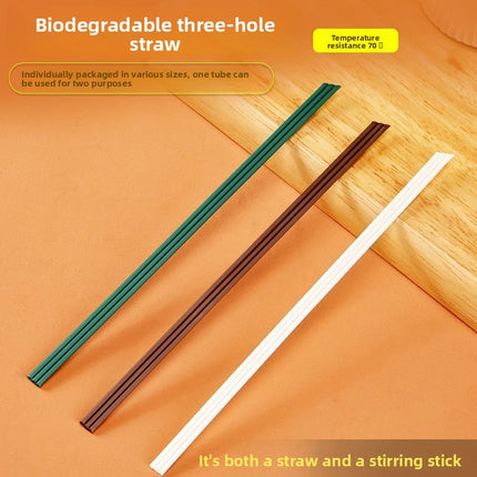 Biodegradable PLA Disposable Coffee Stirring Stick Three-Hole Tube Single Piece Individually Packaged Food-Grade Biodegradable Straw
