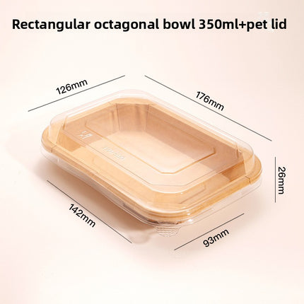 Disposable Lunch Box Kraft Paper Takeout Box Rectangular Takeaway Packaging Box Thickened with Lid Fruit Salad Picnic Box