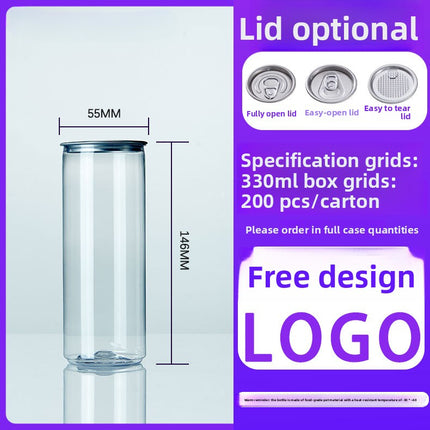 Cross-Border Wholesale Plastic Easy-Open Cans Transparent PET Milk Tea Cups Empty Bottles Sealed Cans Bubble Fruit Juice Beverage Cans