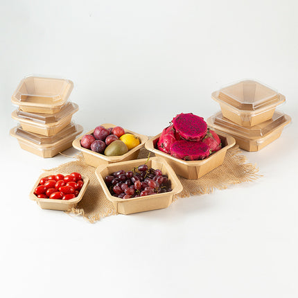 Disposable Kraft Paper Takeaway Box Square Octagonal Bowl Thickened with Lid Eco-friendly Lunch Box Bento Salad Box