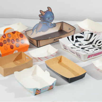 Custom Disposable Snack Boat Box Kraft Paper Boat Box Fried Chicken French Fries Small Balls Stall Packaging Box Open Top Paper Box