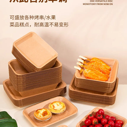 Disposable Plates Dinner Plates Kraft Paper Trays Picnic BBQ Fried Skewers Bird Dinner Boxes Plates Takeaway Tableware Fruit