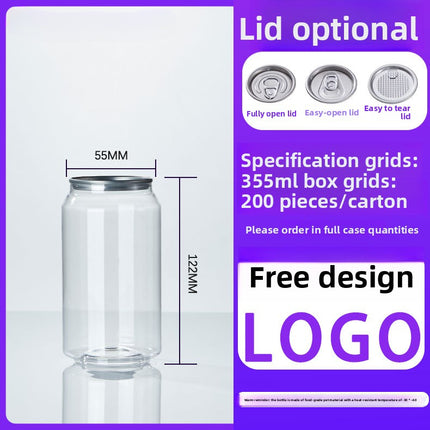 Cross-Border Wholesale Plastic Easy-Open Cans Transparent PET Milk Tea Cups Empty Bottles Sealed Cans Bubble Fruit Juice Beverage Cans