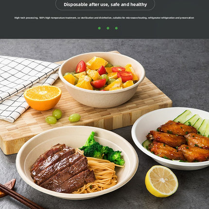 Disposable Paper Pulp Bowl Tableware Set Paper Bowl Commercial Household Bowl Biodegradable Whole Box Disposable Round Dinner Bowl