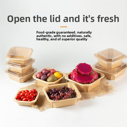 Disposable Kraft Paper Takeaway Box Square Octagonal Bowl Thickened with Lid Eco-friendly Lunch Box Bento Salad Box