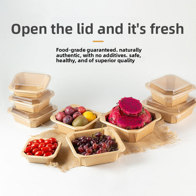 Disposable Kraft Paper Takeaway Box Square Octagonal Bowl Thickened with Lid Eco-friendly Lunch Box Bento Salad Box