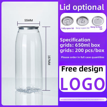 Cross-Border Wholesale Plastic Easy-Open Cans Transparent PET Milk Tea Cups Empty Bottles Sealed Cans Bubble Fruit Juice Beverage Cans