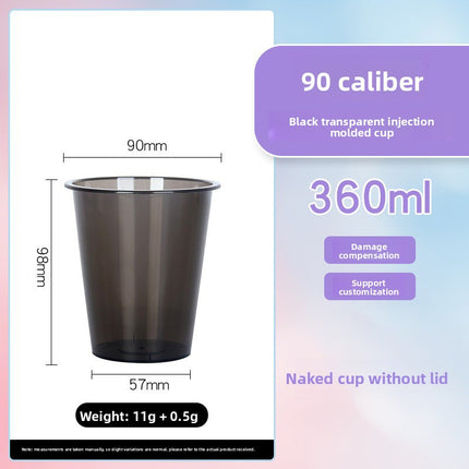 90 Caliber Black Injection Cup Disposable Milk Tea Cup Black Transparent Cup Thickened Plastic Cup Frosted Black Juice Cold Drink Cup