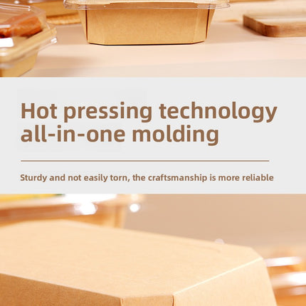 Disposable Lunch Box Kraft Paper Takeout Box Rectangular Takeaway Packaging Box Thickened with Lid Fruit Salad Picnic Box