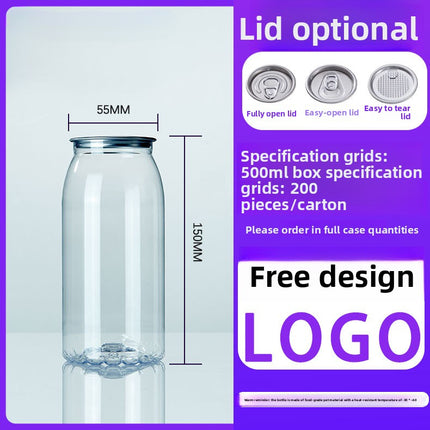 Cross-Border Wholesale Plastic Easy-Open Cans Transparent PET Milk Tea Cups Empty Bottles Sealed Cans Bubble Fruit Juice Beverage Cans