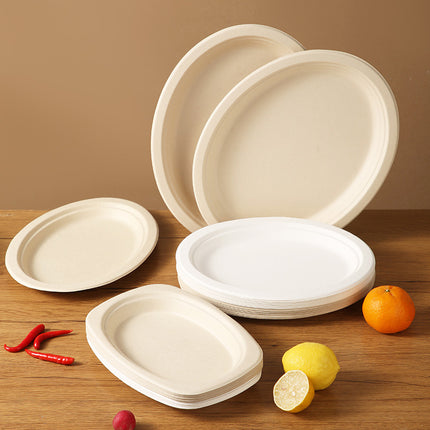 Disposable Oval Paper Plates Dish Plates Biodegradable Pulp Tableware Fruit Plates Party BBQ Plates Paper Plates
