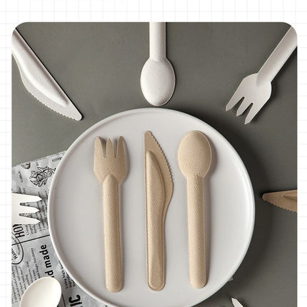Disposable Paper Pulp Knife Fork Spoon Food Grade Hardened Cake Fork Western Dessert Tableware Eco-friendly Biodegradable Three-piece Set