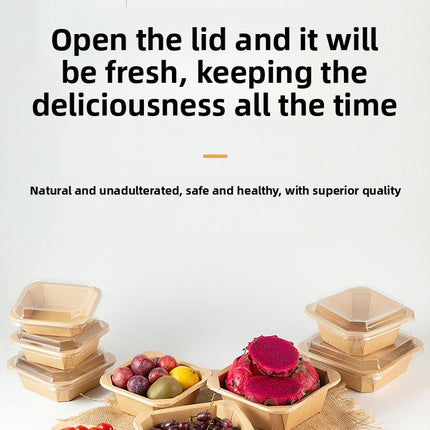 Disposable Kraft Paper Takeaway Box Square Octagonal Bowl Thickened with Lid Eco-friendly Lunch Box Bento Salad Box