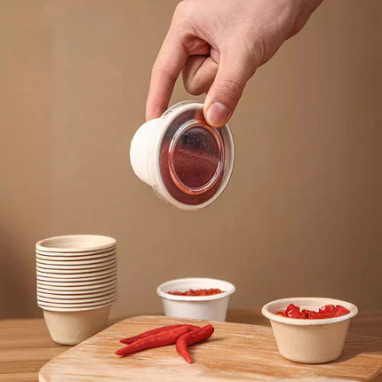 Disposable Paper Pulp Sealed Biodegradable Sauce Cup Condiment Cup Small Cup Takeaway Bowl with Lid