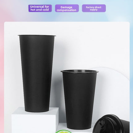 90 Caliber Black Injection Cup Disposable Milk Tea Cup Black Transparent Cup Thickened Plastic Cup Frosted Black Juice Cold Drink Cup