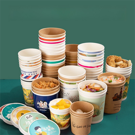 Manufacturer Wholesale Disposable Porridge Bucket Customizable Logo Takeaway Packaging Box Kraft Paper Soup Bucket Porridge Cup Paper Bowl Soup Cup
