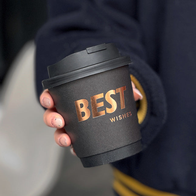 Bronze Foil Black Disposable Coffee Cup with Lid Commercial Double-layer Thickened Hot Drink Paper Cup Custom Logo Printing