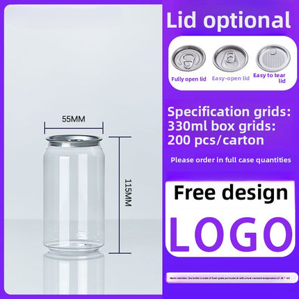 Cross-Border Wholesale Plastic Easy-Open Cans Transparent PET Milk Tea Cups Empty Bottles Sealed Cans Bubble Fruit Juice Beverage Cans