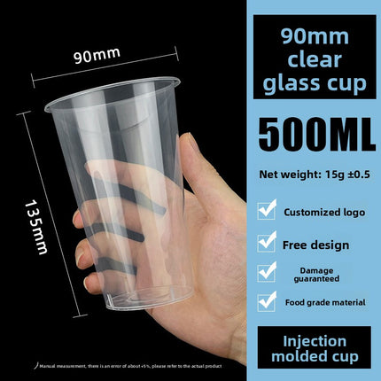 90 Caliber Transparent Frosted Injection Molded Milk Tea Cup Disposable 90 Caliber Internet Celebrity Beverage Coffee Cup with Lid