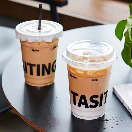 Disposable Transparent Customised Logo Plastic PET Drinking Cups with Lid Cold Coffee Cups