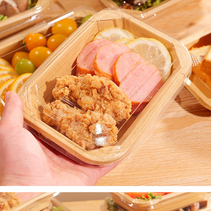 Disposable Lunch Box Kraft Paper Takeout Box Rectangular Takeaway Packaging Box Thickened with Lid Fruit Salad Picnic Box