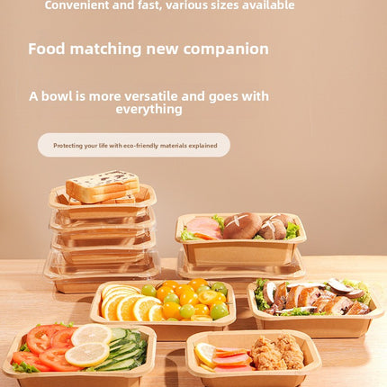 Disposable Lunch Box Kraft Paper Takeout Box Rectangular Takeaway Packaging Box Thickened with Lid Fruit Salad Picnic Box