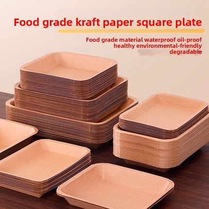 Disposable Plates Dinner Plates Kraft Paper Trays Picnic BBQ Fried Skewers Bird Dinner Boxes Plates Takeaway Tableware Fruit