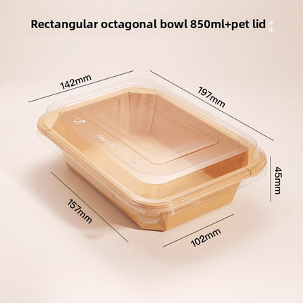 Disposable Lunch Box Kraft Paper Takeout Box Rectangular Takeaway Packaging Box Thickened with Lid Fruit Salad Picnic Box