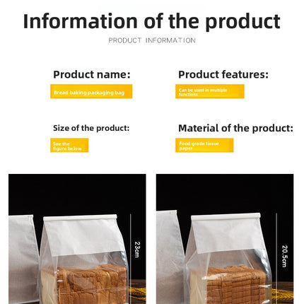 Baking Packaging Toast Bags Bread Bags Sliced Bread Bags Wire Rolled Edge Kraft Paper Cotton Paper Bags Eight-Side Seal Bags
