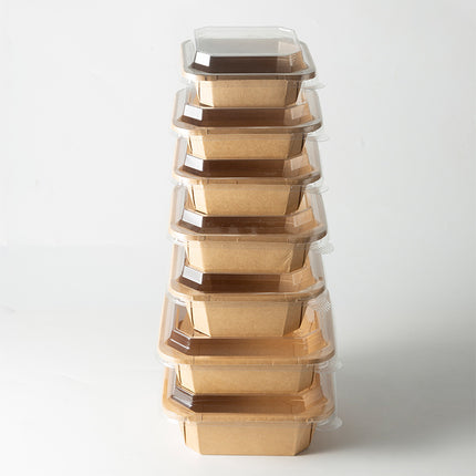 Disposable Kraft Paper Takeaway Box Square Octagonal Bowl Thickened with Lid Eco-friendly Lunch Box Bento Salad Box