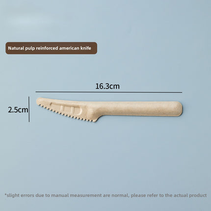 Disposable Paper Pulp Knife Fork Spoon Food Grade Hardened Cake Fork Western Dessert Tableware Eco-friendly Biodegradable Three-piece Set