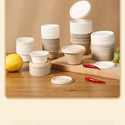 Disposable Paper Pulp Sealed Biodegradable Sauce Cup Condiment Cup Small Cup Takeaway Bowl with Lid