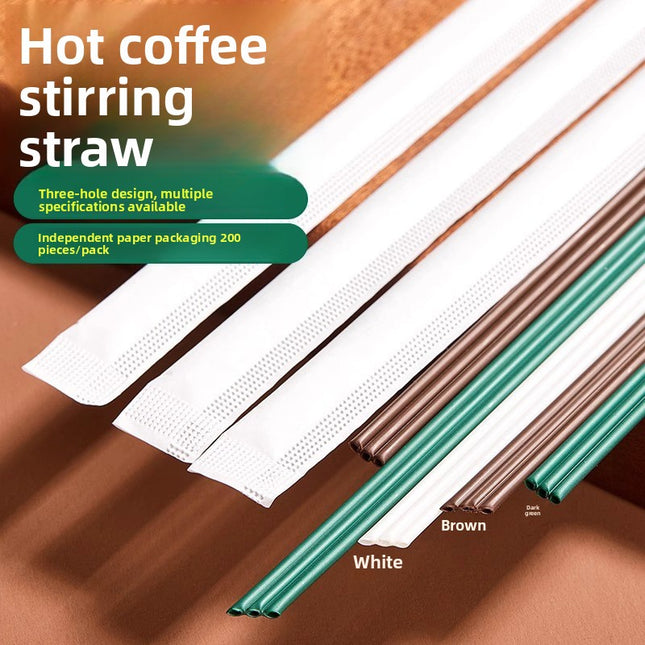 Biodegradable PLA Disposable Coffee Stirring Stick Three-Hole Tube Single Piece Individually Packaged Food-Grade Biodegradable Straw