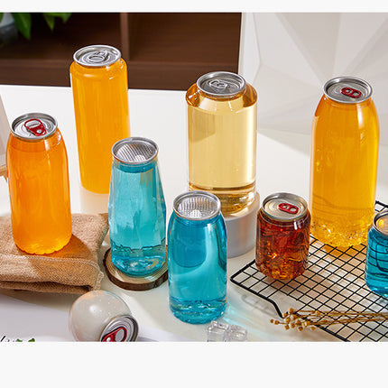 Cross-Border Wholesale Plastic Easy-Open Cans Transparent PET Milk Tea Cups Empty Bottles Sealed Cans Bubble Fruit Juice Beverage Cans