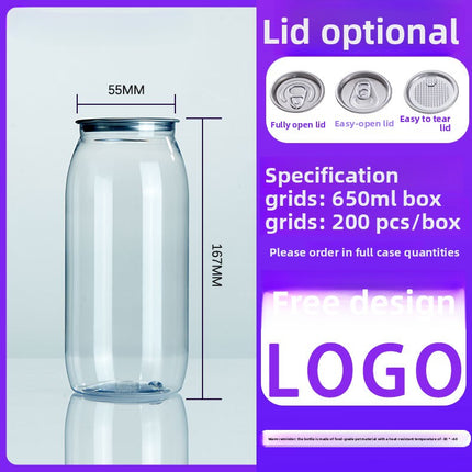 Cross-Border Wholesale Plastic Easy-Open Cans Transparent PET Milk Tea Cups Empty Bottles Sealed Cans Bubble Fruit Juice Beverage Cans