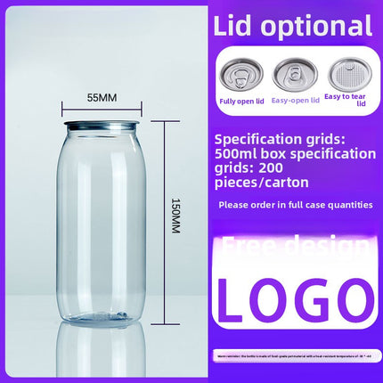 Cross-Border Wholesale Plastic Easy-Open Cans Transparent PET Milk Tea Cups Empty Bottles Sealed Cans Bubble Fruit Juice Beverage Cans