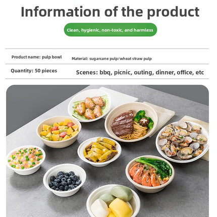 Disposable Paper Pulp Bowl Tableware Set Paper Bowl Commercial Household Bowl Biodegradable Whole Box Disposable Round Dinner Bowl