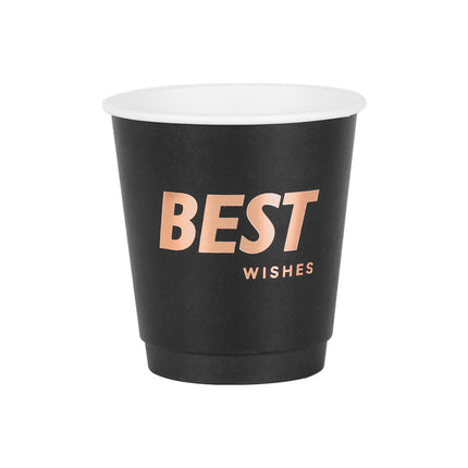 Bronze Foil Black Disposable Coffee Cup with Lid Commercial Double-layer Thickened Hot Drink Paper Cup Custom Logo Printing