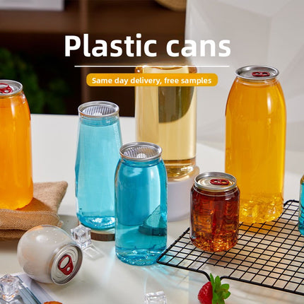 Cross-Border Wholesale Plastic Easy-Open Cans Transparent PET Milk Tea Cups Empty Bottles Sealed Cans Bubble Fruit Juice Beverage Cans