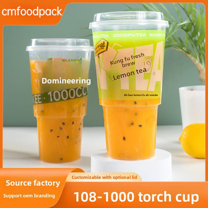 Custom Processing Round Transparent 108-1000 Torch Cup Food Grade PP Material with Lid Plastic Cup Internet Celebrity Packaging