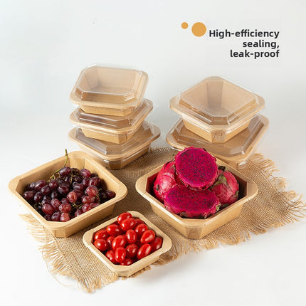 Disposable Kraft Paper Takeaway Box Square Octagonal Bowl Thickened with Lid Eco-friendly Lunch Box Bento Salad Box